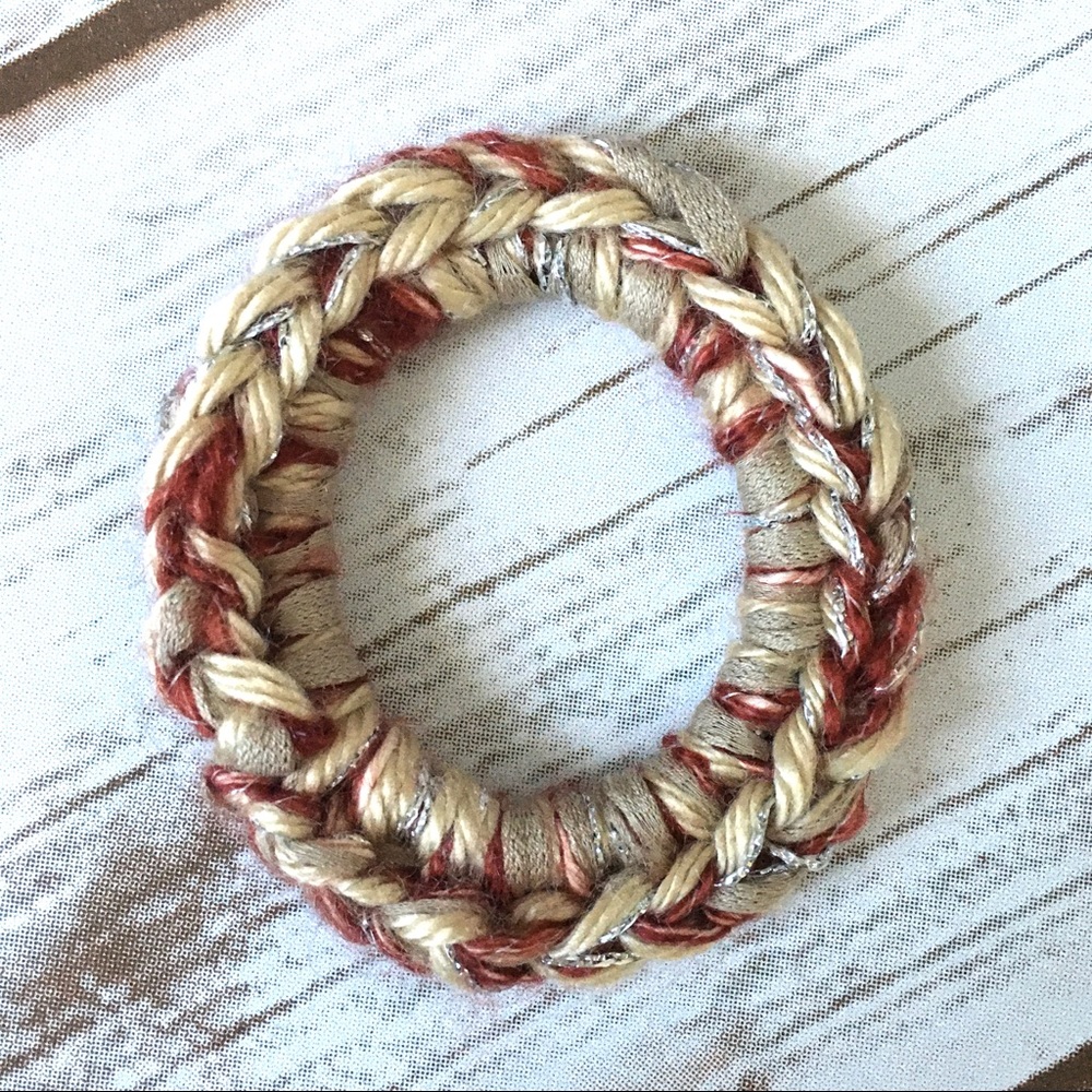 Textured mixed yarn, hand made crocheted scrunchie